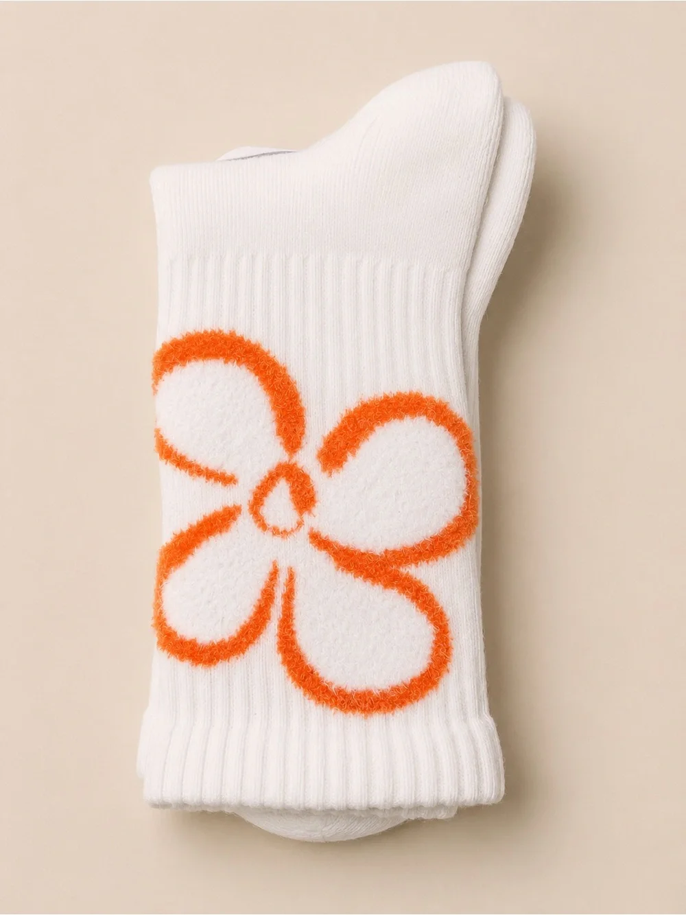 Lululemon Daily Essential Quarter Socks XL White Orange Floral Fuzzy Crew Socks